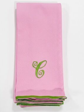 Personalized Pink Monogram 'C' Dining Napkin with Green Trim